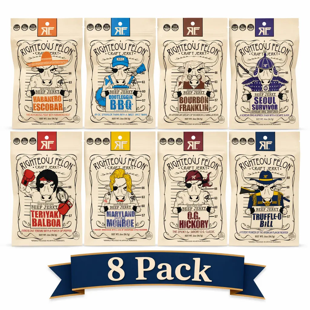 Righteous Felon Beef Jerky 8 pack sampler - 1 lb 