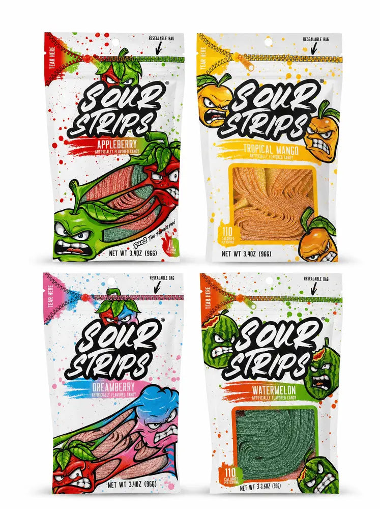 Sour Strips 4 pack Tropical Mango Watermelon Dreamberry Appleberry 